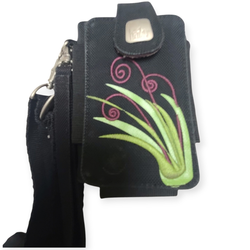 Haiku Stylish Black Phone Case Wallet with Green and Purple Design - Picture 1 of 8